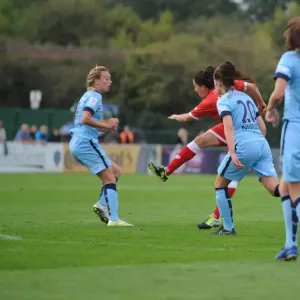 Bristol Academy Women's Laura Del Rio Garcia Takes A Shot Against Manchester City Women in FA WSL Match