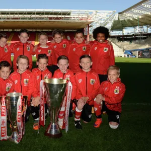 Bristol City Academy Players Celebrate with Johnstones Paint and Sky Bet League One Trophies