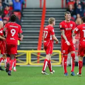 Bristol City Celebrate First Goal Against Blackburn Rovers: Aden Flint, Lee Tomlin, and Aaron Wilbraham Rejoice after Wilbraham's Score (1-0) - Sky Bet EFL Championship, Ashton Gate Stadium, Bristol, England (2016) Bristol City Celebrate First Goal Against Blackburn Rovers: Aden Flint, Lee Tomlin, and Aaron Wilbraham Rejoice after Wilbraham's Score (1-0) - Sky Bet EFL Championship, Ashton Gate Stadium, Bristol, England (2016)