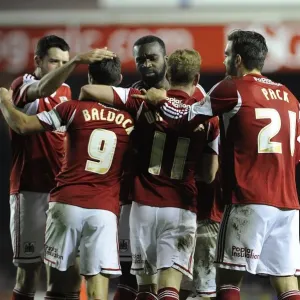 Bristol City Celebrates Own Goal by Leyton Orient: Sam Baldock Rejoices with Team Mates
