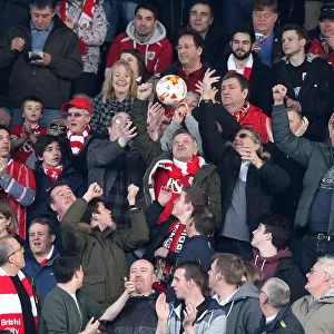 Bristol City Fans Cheering at Craven Cottage during Fulham vs. Bristol City Championship Match, March 2016
