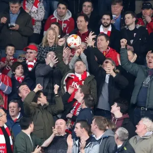 Bristol City Fans Cheering at Craven Cottage during Fulham vs. Bristol City Championship Match, March 2016