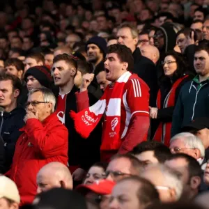 Bristol City Fans Passionate Support at Fulham vs. Bristol City Championship Match, March 2016