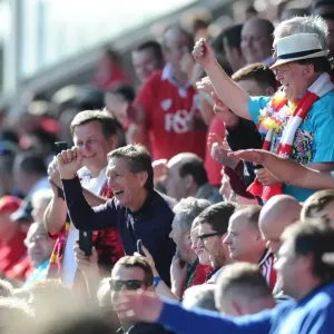 Bristol City Fans Triumphant Celebration at Proact Stadium during Chesterfield vs. Bristol City Match, Sky Bet League One (April 2015)