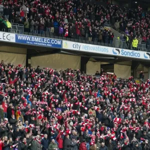 Bristol City Fans Wave Scarves at Stadium MK during MK Dons vs. Bristol City Match, Sky Bet League One Bristol City Fans Wave Scarves at Stadium MK during MK Dons vs. Bristol City Match, Sky Bet League One