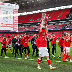Bristol City FC Celebrate Johnstones Paint Trophy Victory: 2-0 Win over Walsall at Wembley Stadium (Luke Ayling with the Trophy)