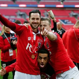 Bristol City FC: Greg Cunningham, Wade Elliott, and Scott Murray Celebrate Johnstones Paint Trophy Victory