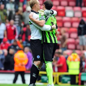 Bristol City FC: Marcos Painter and Casper Ankergren Celebrate Championship Victory over Brighton at Ashton Gate Stadium (10-09-2011)