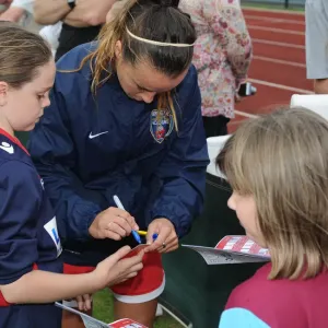 Bristol City FC: Natasha Harding of Bristol Academy Women Signs Autographs for Fans During BAWFC vs Manchester City Womens Match