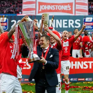 Bristol City FC: Steve Cotterill's Johnstones Paint Trophy Victory - Celebrating with Mark Little and Luke Ayling
