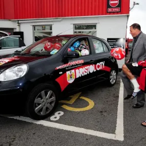Bristol City FC Print: Flicking Footballs into a Car