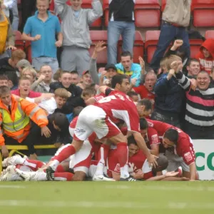 Bristol City Football Team in Euphoric Group Celebration After Win Against Sheffield United Bristol City Football Team in Euphoric Group Celebration After Win Against Sheffield United