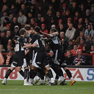 Bristol City Football Team in Triumphant Group Celebration after Charlton Athletic Match