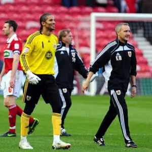 Bristol city Goalkeeper David James and Manager Keith Millen clearly pleased with the result on the final