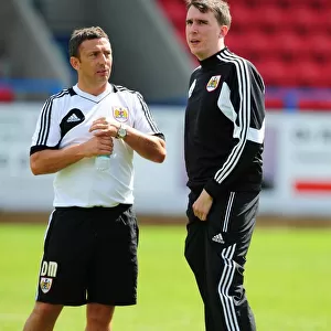 Bristol City Manager Derek McInnes Engages with Analyst Stewart Dougall during Pre-Season Training, July 2012