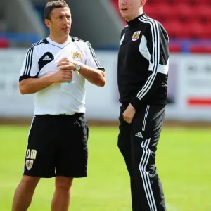 Bristol City Manager Derek McInnes Engages with Analyst Stewart Dougall during Pre-Season Training, July 2012
