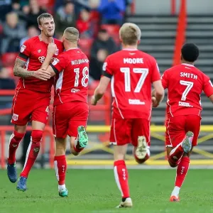 Bristol City Takes Early Lead: Aden Flint and Aaron Wilbraham Celebrate Goal vs. Blackburn Rovers Bristol City Takes Early Lead: Aden Flint and Aaron Wilbraham Celebrate Goal vs. Blackburn Rovers