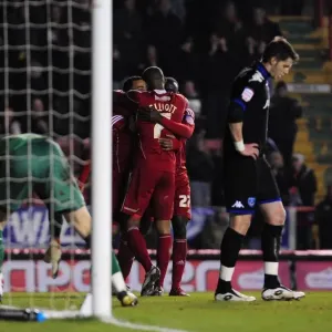 Bristol City Two Up: Celebrating an Own Goal Against Portsmouth in the Championship (08-03-2011)