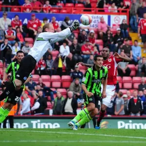 Bristol City vs. Brighton: Ankergren Clears the Ball in Championship Clash at Ashton Gate, September 10, 2011