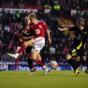 Bristol City vs Cardiff City: Jon Stead's Close Call - Championship Football Match, January 1, 2011 - Ashton Gate Stadium