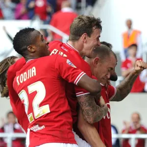 Bristol City's Aaron Wilbraham Leads Euphoric Celebration After Goal Against Brentford (Sky Bet Championship, 2015)