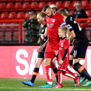 Print of Aaron Wilbraham and Mascot Leading Team Out for EFL Cup Match Print of Aaron Wilbraham and Mascot Leading Team Out for EFL Cup Match