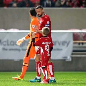 Bristol City's Aaron Wilbraham and Mascot Lead Out Team Print Bristol City's Aaron Wilbraham and Mascot Lead Out Team Print