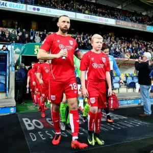 Print of Aaron Wilbraham and the Bristol City mascot at Huddersfield Print of Aaron Wilbraham and the Bristol City mascot at Huddersfield
