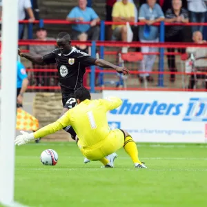 Bristol Citys Albert Adomah is denied by Aldershot keeper Jamie Young