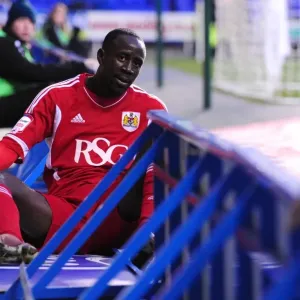Bristol City's Albert Adomah Takes Dramatic Tumble at Reading's Madejski Stadium, Championship 2012 Bristol City's Albert Adomah Takes Dramatic Tumble at Reading's Madejski Stadium, Championship 2012