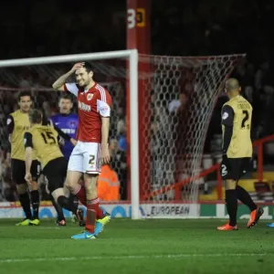 Bristol City's Brendan Moloney Reacts to Near-Miss Goal vs Leyton Orient (November 2013)