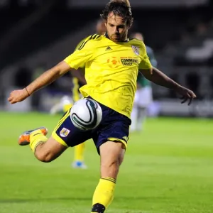 Bristol Citys Brett Pitman fires over Bristol Citys Brett Pitman fires over