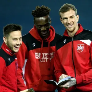 Bristol City's Brownhill, Abraham, and Flint at Elland Road vs Leeds United, 2017 Bristol City's Brownhill, Abraham, and Flint at Elland Road vs Leeds United, 2017