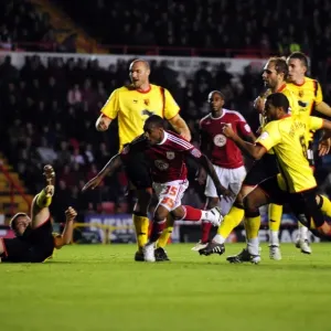 Bristol City's Danny Rose Claims for Penalty Against Watford in Championship Match, 2010