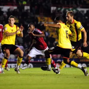 Bristol City's Danny Rose Contests for Penalty against Watford, Championship 2010