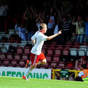 Bristol City's David Clarkson Celebrates Goal Against Blackpool in 2010 Championship Match