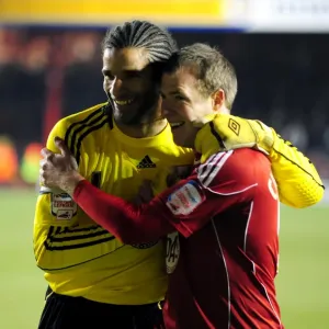 Bristol City's David James and David Clarkson Celebrate Goal vs. Cardiff City (01.01.2011)