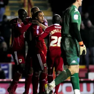 Bristol City's Double Delight: Nicky Maynard and Team Celebrate Portsmouth's Own Goal (08-03-2011, Championship)