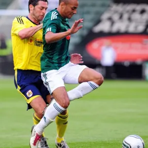 Bristol Citys Jamie McAllister battles for the ball Bristol Citys Jamie McAllister battles for the ball