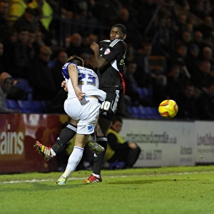 Bristol City's Jay Emmanuel-Thomas Closes In on Tranmere's Liam Ridehalgh during Sky Bet League One Match