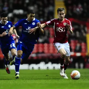 Bristol City's Joe Bryan in Action Against Leicester City at Ashton Gate Stadium