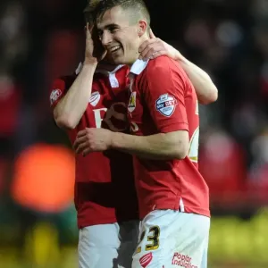 Bristol City's Joe Bryan and Wade Elliott Celebrate Goal Print Bristol City's Joe Bryan and Wade Elliott Celebrate Goal Print
