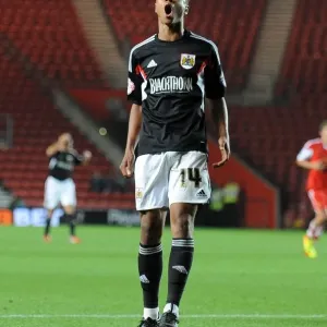 Bristol City's Jordan Wynter Reacts to Missed Opportunity Against Southampton in Capital One Cup