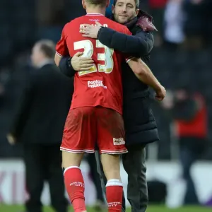 Bristol City's Lee Johnson Celebrates with Joe Bryan After Milton Keynes Dons Victory, 2016