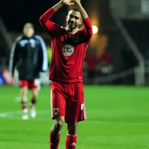 Bristol City's Liam Fontaine Celebrates Championship Victory Over Swansea City (10-11-2010)