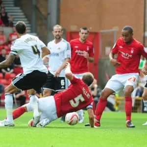 Bristol City's Liam Fontaine Fouls Called Back Against Nottingham Forest's Danny Collins (Nottingham Forest v Bristol City, Championship 2012)