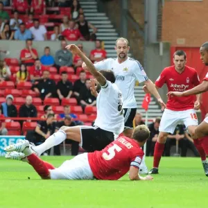 Bristol City's Liam Fontaine Fouls by Nottingham Forest's Danny Collins in Penalty Area - No Penalty Called (Nottingham Forest v Bristol City, Championship 2012)
