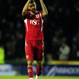 Bristol City's Liam Fontaine Shows Appreciation to Traveling Fans at Derby County Championship Match - 10/12/2011