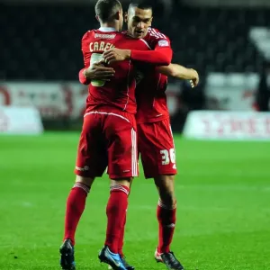 Bristol City's Louis Carey and Steven Caulker Celebrate Championship Victory Over Swansea City (10/11/2010)