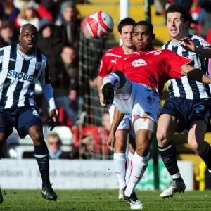 Bristol City's Marvin Elliott Clears Ball from Robert Koren as Youssuf Mulumbu Looks On: Bristol City vs. West Bromwich Albion, Football Championship, 2010